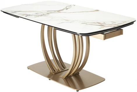 Стол MATERA 160 KL-188 Контрастный мрамор матовый, итальянская керамика/ каркас цвета шампань М-City