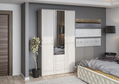 Шкаф БТС трехдверный для одежды Белла, ясень белый