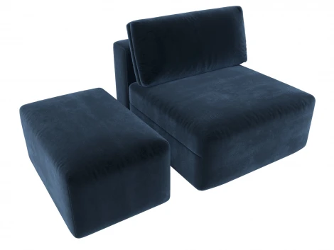 Модули диван и пуф Лига-060 НПБ (ЛДСП,Брус,Фанера,Велюр/Синий) Лига Диванов 129590