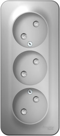 Розетка накладная тройная без заземления со шторками (алюминий) Systeme Electric Blanca BLNRA001313