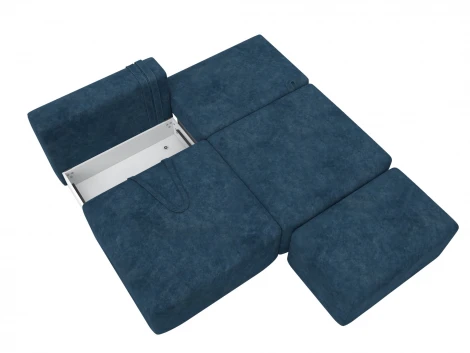 Диван прямой модульный с пуфом Лига-060 НПБ (ЛДСП,Брус,Фанера/Пластик/Велюр/Синий) Лига Диванов 129672