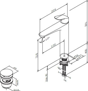 Смеситель Am.Pm Like F8092200 для раковины, с донным клапаном
