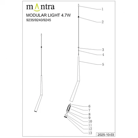 Подвесной светильник без основания Mantra Boomerang 9240