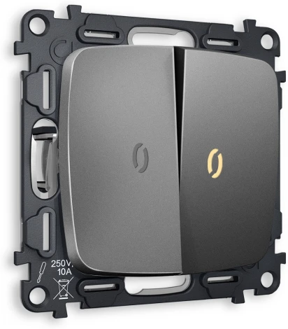 Комплект механизма Ambrella Volt 2-клавишного выключателя с подсветкой 3200K OMEGA MO654010 Антрацит серый QUANT