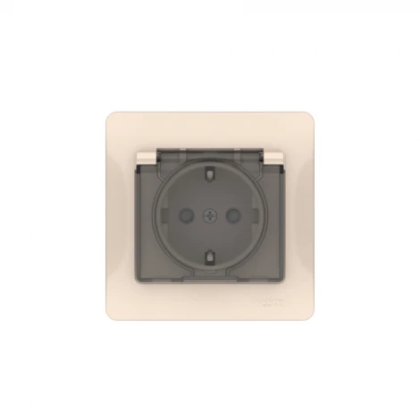 Розетка с заземлением, шторками и крышкой (бежевый) Systeme Electric GSL000248S