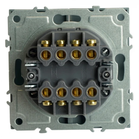 Переключатель двухклавишный перекрестный (платиново-серый, soft touch) Stekker Эмили 50166