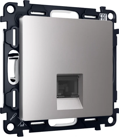 Комплект механизма Ambrella Volt компьютерной розетки ALFA MA512010 Сталь матовый RJ-45(8P8C) CAT6 с защитной шторкой QUANT