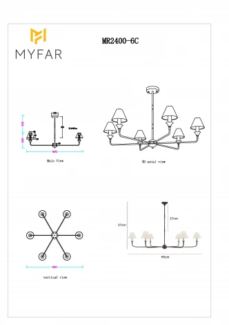 Потолочная люстра на штанге MyFar Leon MR2400-6C (220V)