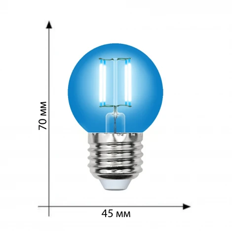 Лампочка светодиодная шар синяя E27 5W Uniel LED-G45-5W/BLUE/E27 GLA02BL