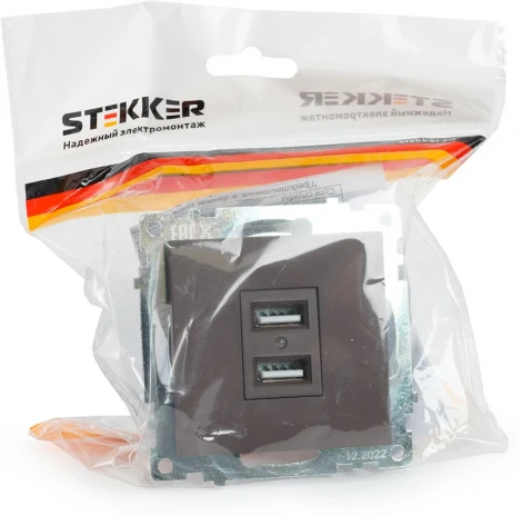 Розетка с USBх2 (коричневый) Stekker Катрин 49027