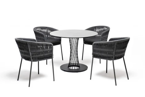 Обеденная группа на 4 персоны со стульями Бордо плетения колос, столешница серый гранит 4SIS Диего DIE-CB4T1-5-SET D-gray