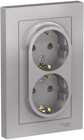 Розетка встраиваемая двойная с заземлением (алюминий) Systeme Electric AtlasDesign ATN000324