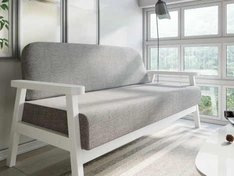 Диван Arsko прямой Флори М белая эмаль рогожка серая