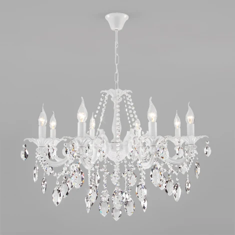 Подвесная люстра Eurosvet Veletta 10108/8 белый/прозрачный хрусталь Strotskis (220V, хрусталь Strotskis, на цепи, свеча)
