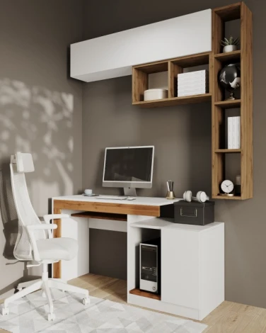 Компьютерный стол Woodville Модена комплектация 2 белый / дуб вотан (ЛДСП) арт.563545