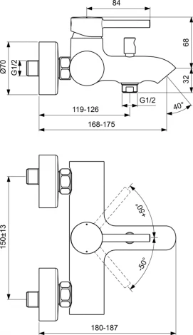 Смеситель Ideal Standard Ceraline BC199AA для ванны с душем