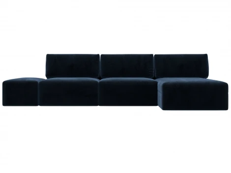 Диван угловой модульный с пуфом Лига-060 НПБ Лонг угол универсальный (ЛДСП,Брус,Фанера/Пластик/Велюр/Синий) Лига Диванов 129514