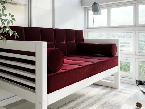 Диван Arsko прямой Сега М белая эмаль велюр бордовый