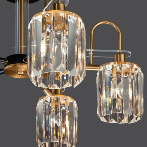 Потолочная люстра Wi-Fi на штанге Eurosvet Tenia 70090/5 черный (220V, хрусталь, управление смартфоном, голосовое управление, умный дом - Minimir Home, Алиса, Маруся, Салют)