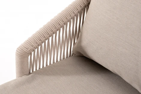 "Верона" диван 3-местный плетеный из роупа, каркас алюминий белый муар, роуп бежевый круглый, ткань бежевая 15052 4SIS арт.УТ-00010334