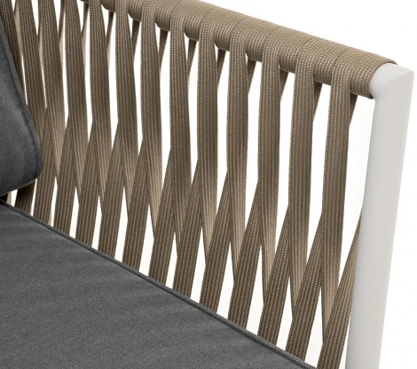 "Касабланка" кресло плетеное из роупа, каркас алюминий светло-серый (RAL7035) муар, роуп серо-коричневый 23мм, ткань серая 017 4SIS арт.УТ-00006194