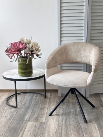 Стул M-City EMBER 360 град. поворот. 7525-01 Бежевый, велюр/ ENJOY-100 Белый, ткань/ Черный