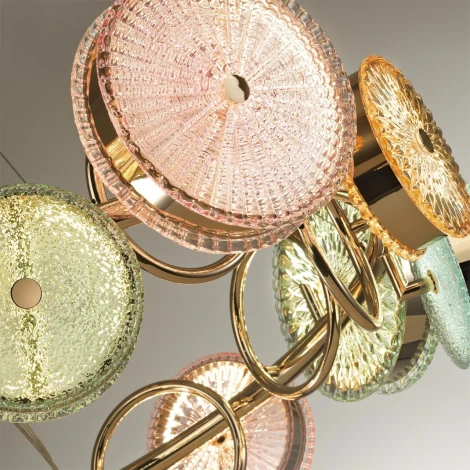 Подвесная люстра Odeon Light Caramella 5412/95L золотой/разноцветный/металл/стекло LED 95W 4000K 6400lm (220V, на тросе, круглые)