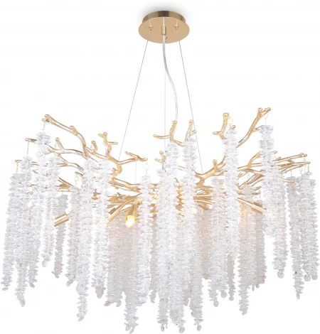 Подвесная люстра на штанге Freya Mineral FR1010PL-10G (220V, хрусталь, на тросе, листья, ветки)