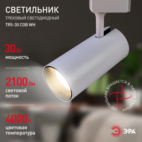 Трековый светильник ЭРА TR5-30 COB WH (LED, 220V)