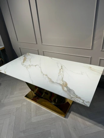 Стол обеденный IST-CASA Прайм IST-801, 180х90х76 см, жемчужный белый/золотой