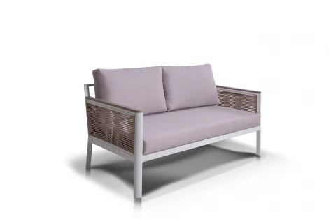 Диван 2-местный плетеный из роупа, каркас алюминий белый, роуп бежевый, ткань бежевая 4SIS Сан Ремо GFS4762S