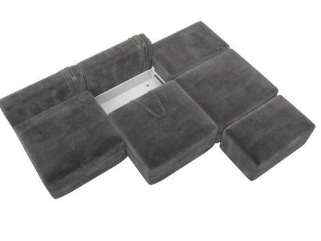 Диван прямой модульный с пуфом Лига-060 НПБ Лонг (ЛДСП,Брус,Фанера/Пластик/Велюр/Серый) Лига Диванов 129477