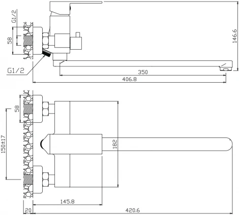 Смеситель Olive'S Granada 05221GN для ванны с душем, с длинным изливом