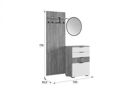 Прихожая "Мебельсон К3" (1200х353х1750) Mebelson (ЛДСП,Пластик,Металл,Зеркало,МДФ/Дуб крафт золотой,Графит,Черный) арт.ПК0003Мебельсон.3533