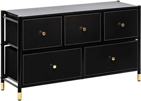 Комод Leset Нирита/Хайди широкий 5 ящиков, Черный (Сталь,Экокожа/Черный) арт.2500000209703