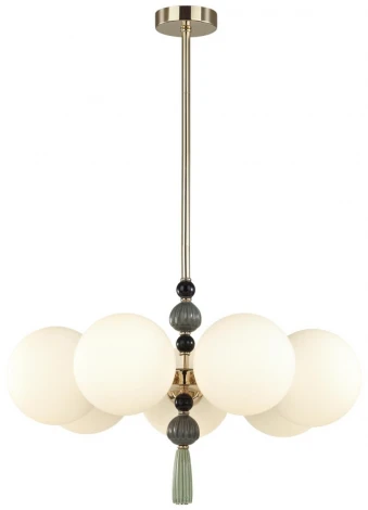 Потолочная люстра на штанге Odeon Light Palle 5405/7 золотой/серый/зеленый/белый матов./металл/керамика/стекло E14 7*40W (220V, подвески, шарики, молекулы)