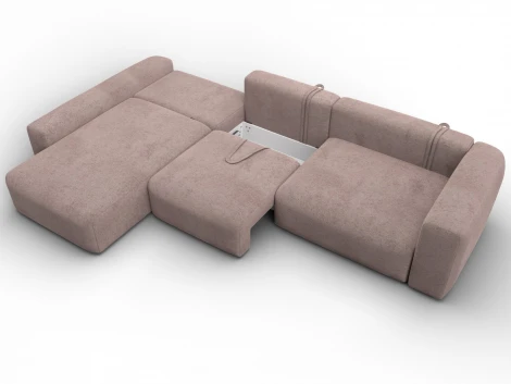 Диван угловой Лига-066 НПБ Лонг угол левый (ЛДСП,Фанера,Брус,Велюр/Бежевый) Лига Диванов 131226L