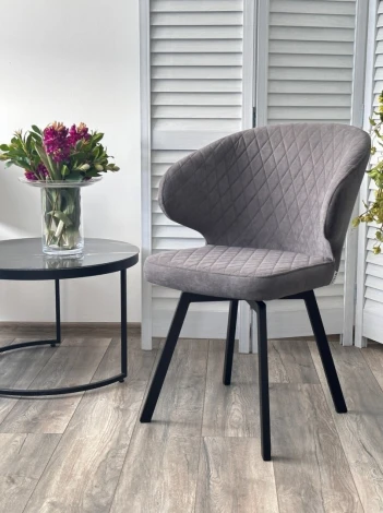 Стул M-City ХИЛТОН 360 град., цвет B28 Темно-серый, велюр / черный каркас