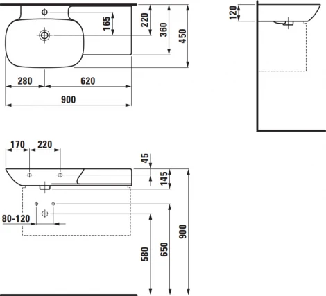 Раковина Laufen Ino 8.1330.2.000.104.1 90 см, полочка справа