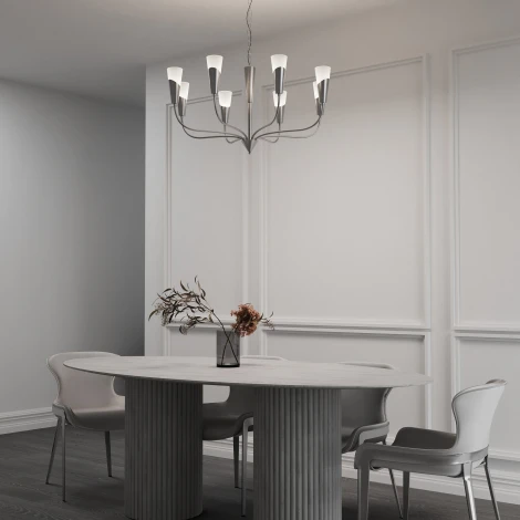 Подвесная люстра Wi-Fi Eurosvet Rhyton 60167/8 никель (220V, управление смартфоном, голосовое управление, умный дом - Minimir Home, Алиса, Маруся, Салют, на цепи)