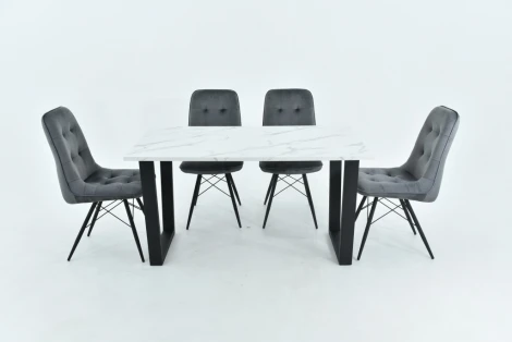 Стол Родос, Черный матовый Муар/Камень белый, Аврора