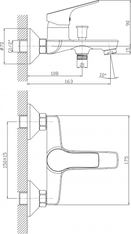 Смеситель 1 Orange Dia M45-100cr для ванны с душем