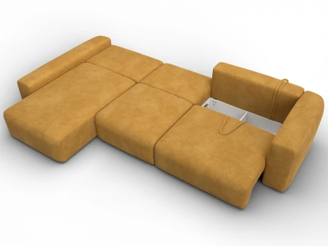 Диван угловой Лига-066 НПБ Лонг угол левый (ЛДСП,Фанера,Брус,Велюр/Желтый) Лига Диванов 131216L