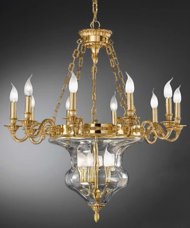 Подвесная большая люстра Nervilamp 905 905/10+5 (220V, на цепи, подсвечник, свеча)