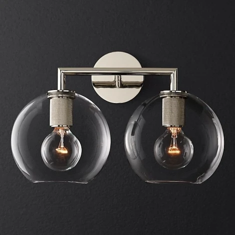 Бра Rh Utilitaire Globe Shade Double Sconce Silver ImperiumLoft 44,541 (123274-22) (220V, шар)