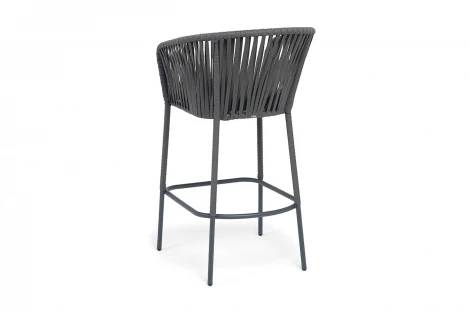 "Бордо" стул барный плетеный из роупа, каркас из стали темно-серый (RAL7024) муар, роуп серый 15мм, ткань темно-серая 027 NEW 4SIS BOR-BCH-st002 RAL7024 Mua grey(D-gray027)