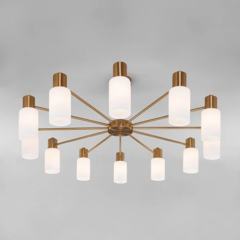 Потолочная люстра Wi-Fi на штанге Eurosvet Vegga 70160/12 латунь (220V, управление смартфоном, голосовое управление, умный дом - Minimir Home, Алиса, Маруся, Салют)