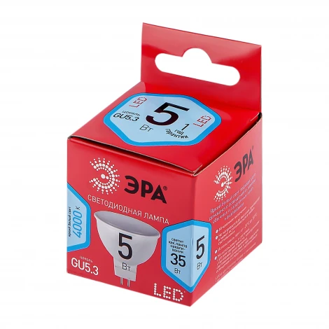 Лампочка светодиодная GU5.3 5W ЭРА LED MR16-5W-840-GU5.3 R