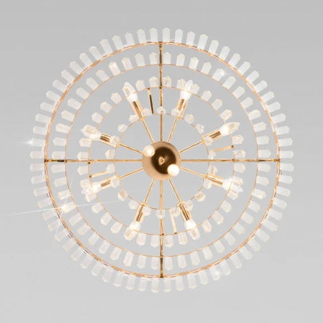 Подвесная люстра Wi-Fi каскадная Elegante 10130/10 золото Eurosvet (220V, хрусталь, управление смартфоном, голосовое управление, умный дом - Minimir Home, Алиса, Маруся, Салют, на цепи)