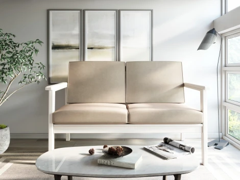 Диван Arsko прямой Лориан М беленый дуб велюр молочный